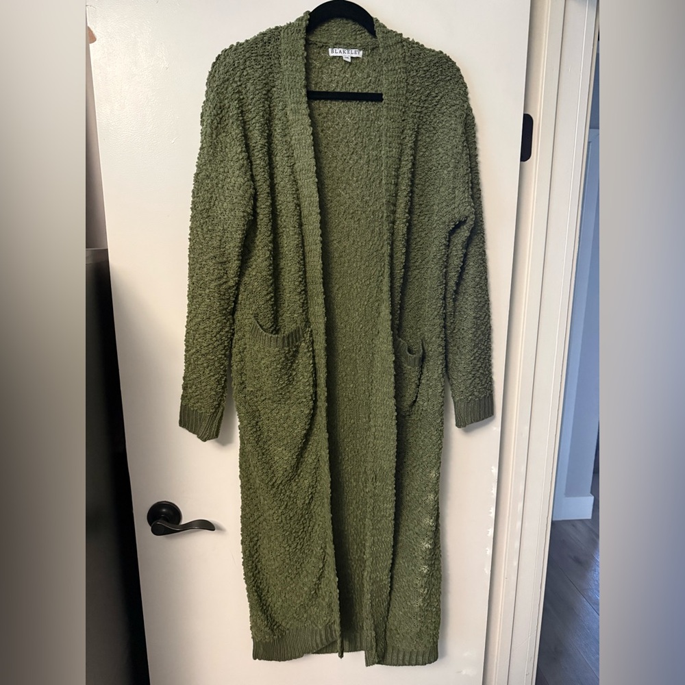 Blakeley Popcorn Olive Green Women's Long Cardigan Sweater